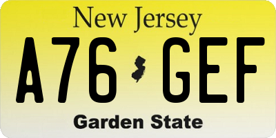 NJ license plate A76GEF