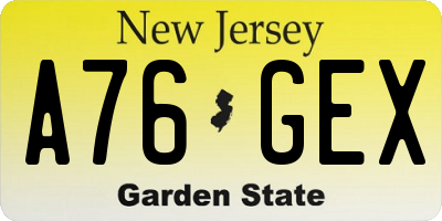 NJ license plate A76GEX