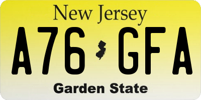 NJ license plate A76GFA
