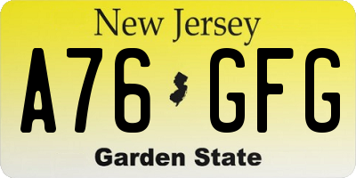 NJ license plate A76GFG