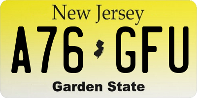 NJ license plate A76GFU