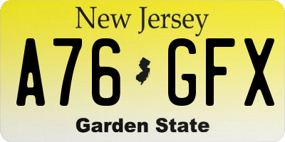 NJ license plate A76GFX