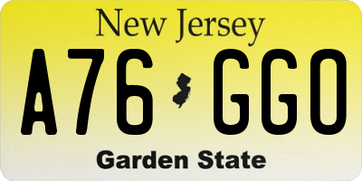 NJ license plate A76GGO
