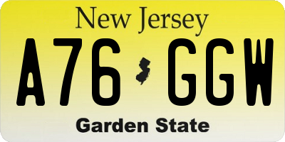 NJ license plate A76GGW