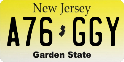 NJ license plate A76GGY