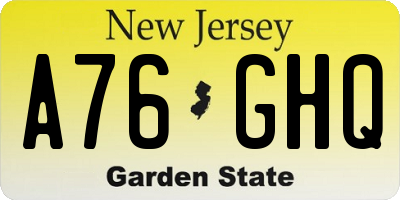 NJ license plate A76GHQ