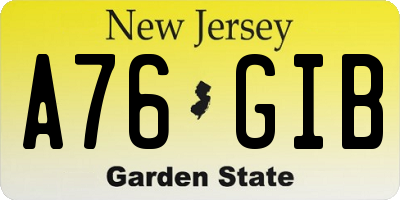 NJ license plate A76GIB