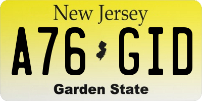 NJ license plate A76GID