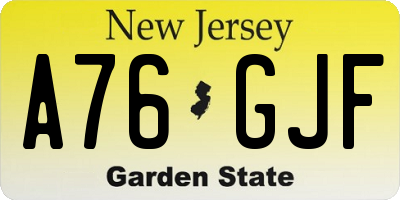 NJ license plate A76GJF