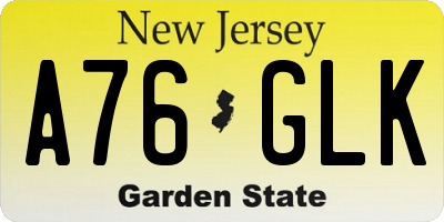 NJ license plate A76GLK