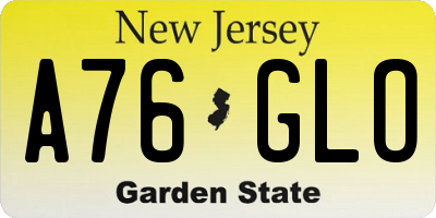 NJ license plate A76GLO