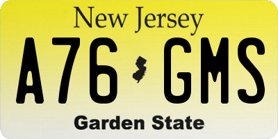NJ license plate A76GMS