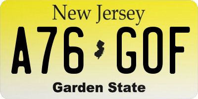 NJ license plate A76GOF