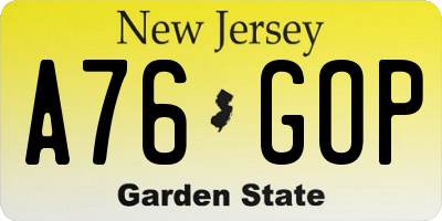 NJ license plate A76GOP