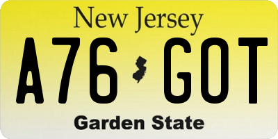 NJ license plate A76GOT