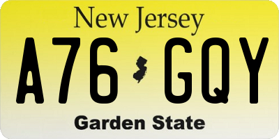 NJ license plate A76GQY