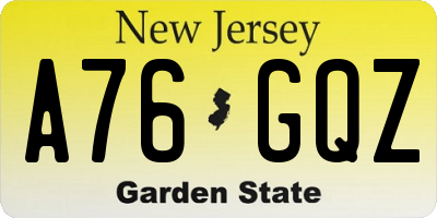 NJ license plate A76GQZ