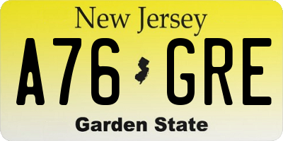NJ license plate A76GRE