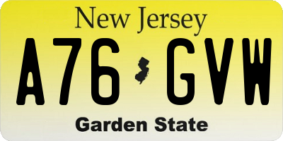 NJ license plate A76GVW