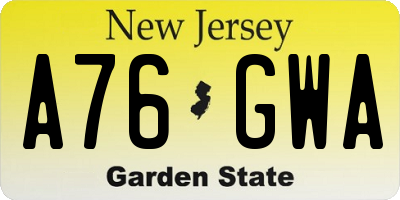 NJ license plate A76GWA