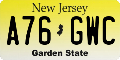 NJ license plate A76GWC