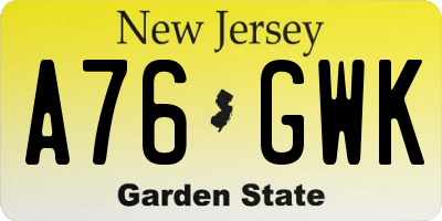 NJ license plate A76GWK