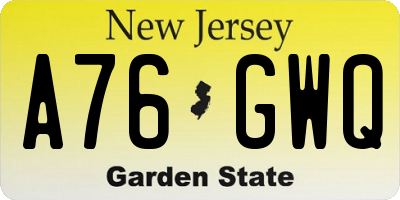 NJ license plate A76GWQ