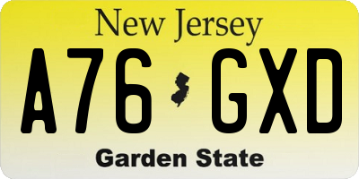 NJ license plate A76GXD