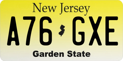 NJ license plate A76GXE