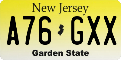 NJ license plate A76GXX