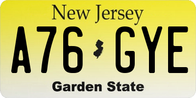 NJ license plate A76GYE
