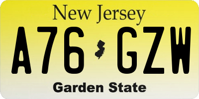 NJ license plate A76GZW