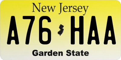 NJ license plate A76HAA