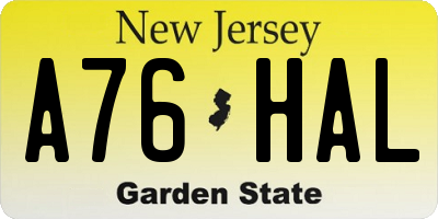 NJ license plate A76HAL