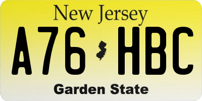 NJ license plate A76HBC