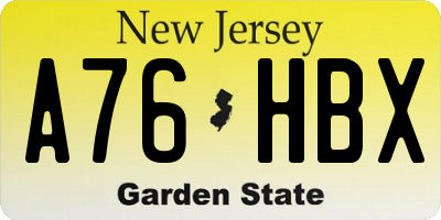NJ license plate A76HBX