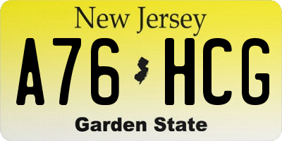 NJ license plate A76HCG