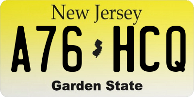 NJ license plate A76HCQ