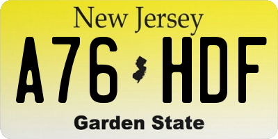 NJ license plate A76HDF