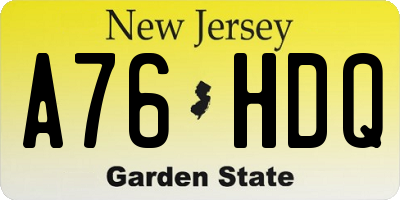 NJ license plate A76HDQ