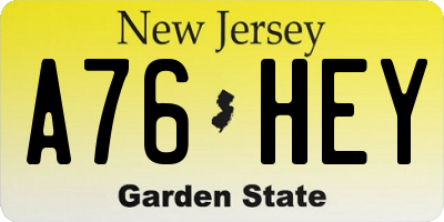 NJ license plate A76HEY