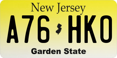 NJ license plate A76HKO