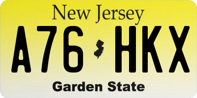 NJ license plate A76HKX