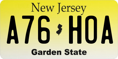 NJ license plate A76HOA