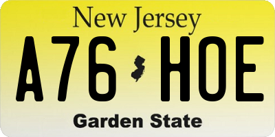 NJ license plate A76HOE