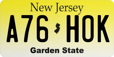 NJ license plate A76HOK