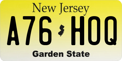NJ license plate A76HOQ