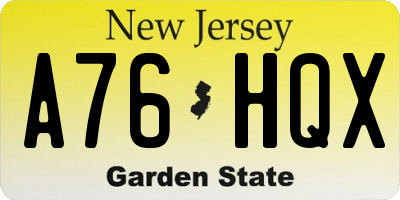 NJ license plate A76HQX