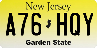 NJ license plate A76HQY