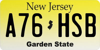 NJ license plate A76HSB
